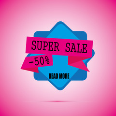 Sale banner template and special offer. 50% off. Vector illustration.