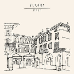 Verona, Italy. Hand drawn vintage postcard