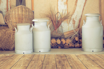 wood floor with barn barnyard or milk farm interior decoration background.