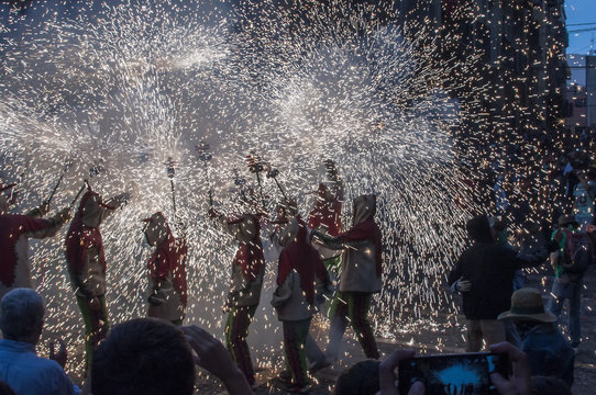Correfoc or Diables in Santa Tecla festivity, Tarragona, Catalun