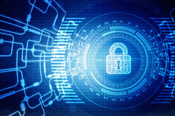 Security concept: Lock on digital screen, contrast, 2d illustration