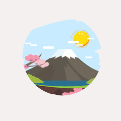 Mount Fuji and  branch of sakura (cherry) - vector