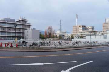 Bicycles in industrial district of Hiroshima