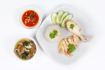 Streamed oily rice and streamed chicken as 