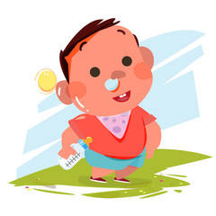 boy kid character with  baby milk bottle. character design - vec