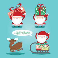 Santa Claus with Merry Christmas hand draw set.