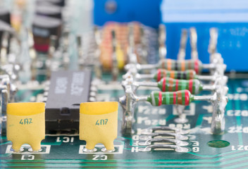 Closeup electronic hardware on the circuit board