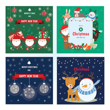 Santa Claus with Merry Christmas hand draw set.