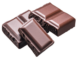 Pieces of chocolate bar. File contains clipping paths.