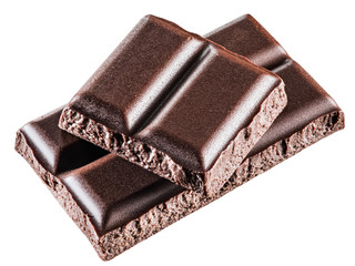 Pieces of chocolate bar. File contains clipping paths.