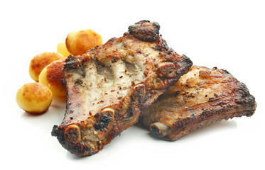 grilled pork ribs and potatoes