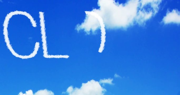 cloud concept written on the blue sky and white clouds, new technology concept, 3D animation