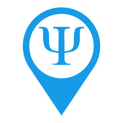 Icono plano localizacion texto psi azul © teracreonte