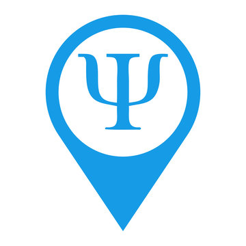 Icono plano localizacion texto psi azul