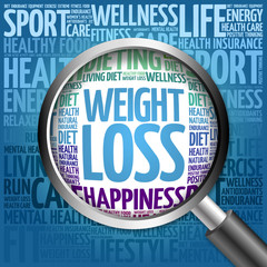 Weight Loss word cloud with magnifying glass, health concept