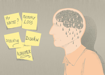 Illustrazione di malato di alzheimer e perdita di memoria 