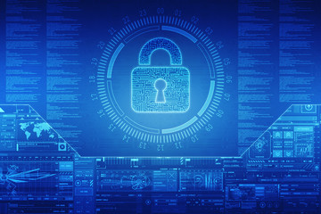 Security concept: Lock on digital screen, contrast, 2d illustration