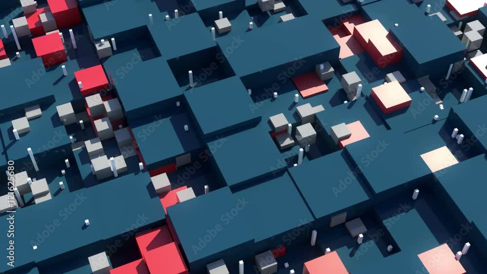 Poster loopable abstract geometry background. 3d rendered cubes with different size. 3d cubes with shadows,