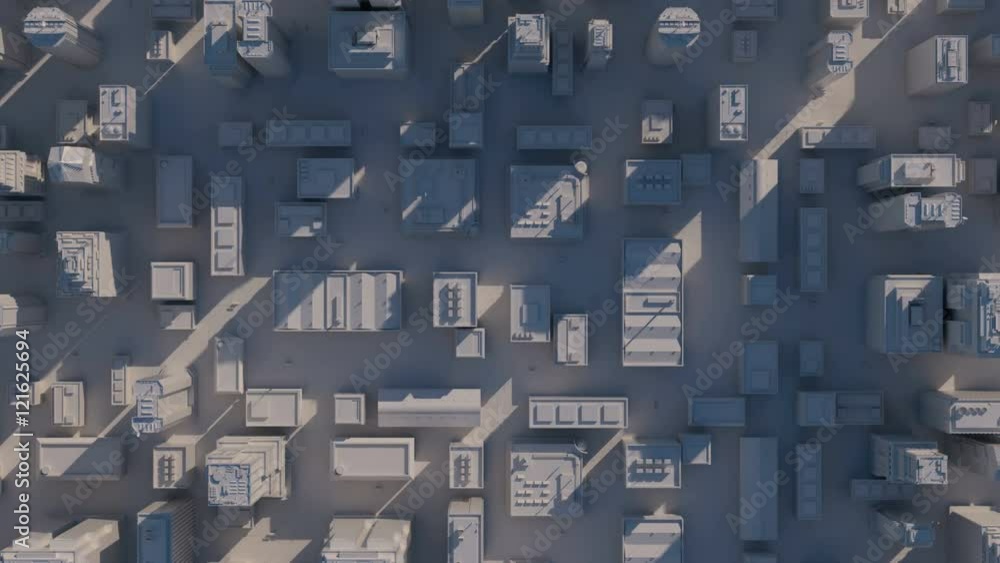 Aufkleber 3d rendering of changing sun light. skyscrapers with realistic day change lightning. abstract city b