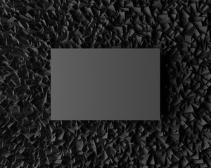 Black abstract low poly background with blank in the center. Copy space. 3d render.