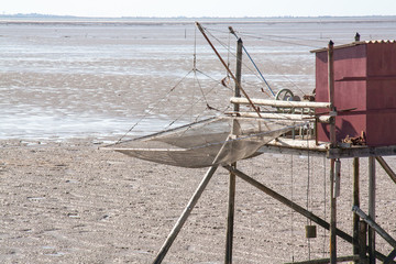Esnandes, pêcherie au carrelet, Charentes maritimes, Marais poitevin, Poitou Charentes, France