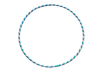 Gymnastics, fitness, diet. Versatile exerciser for sports , fitness and ballet.The hula Hoop light blue with silver isolated on white background.  - obrazy, fototapety, plakaty