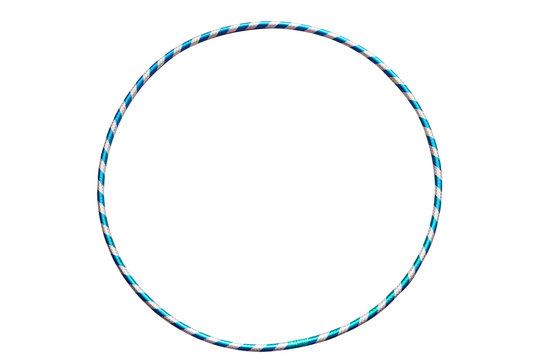 Gymnastics, fitness, diet. Versatile exerciser for sports , fitness and ballet.The hula Hoop light blue with silver isolated on white background. 