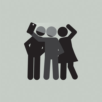 Groupfie Symbol, A Group Selfie By Phone Vector Illustration
