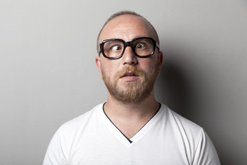 Funny Spectacles Man Isolated On Gray