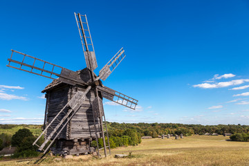 Windmill in Pirogovo village near Kiev city, Ukraine.
