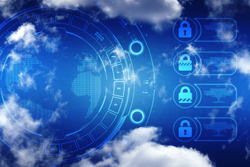 Security concept: Lock on digital screen, contrast, 2d illustration