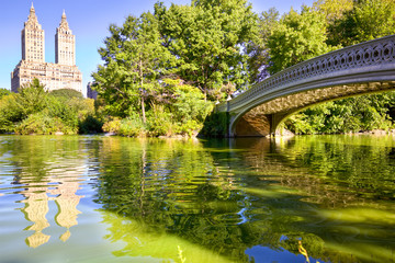 New York City Central Park with Bow Bridge and The Lake