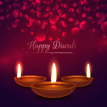 happy diwali background with diya and bokeh effect