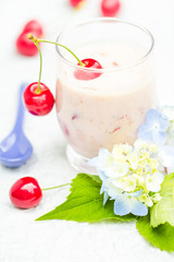 Refreshing summer drink fruit cocktail cherries