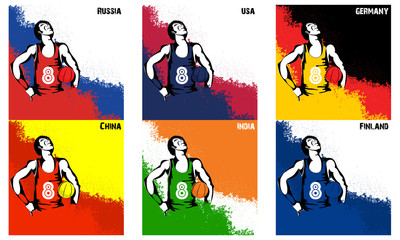 Participant Countries Flag illustration with Players for Sports.
