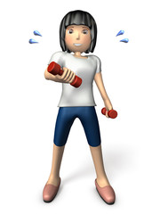 ダンベルでトレーニングする若い女性 