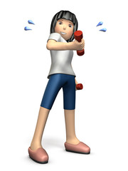 ダンベルでトレーニングする若い女性 