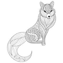 Fox in zentangle style. Freehand sketch for adult antistress col