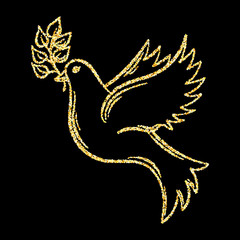 Golden glitter Dove of Peace on background, template for banner,