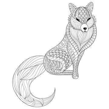recommend clip art: Fox in zentangle style. Freehand sketch for adult antistress col