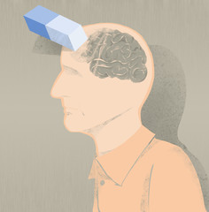 Illustrazione di malato di alzheimer e perdita di memoria  - obrazy, fototapety, plakaty