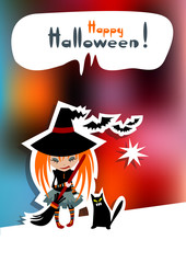 halloween witch and cat