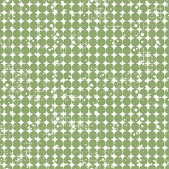 Seamless vector dotted pattern. Creative geometric green background with circles. Grunge texture with attrition, cracks and ambrosia. Old style vintage design. Graphic illustration.