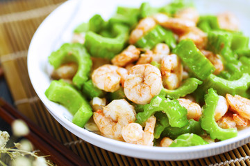 fried shrimps with bitter gourd