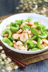 fried shrimps with bitter gourd