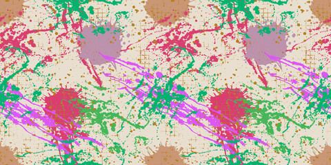 Vector seamless pattern with ink blots and brush strokes. Colorful creative artistic background in pastel colors. Series of Drawn Creative Seamless Patterns and vector  Blots, Brush, Strokes.