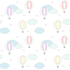Ballon à air coloré de dessin animé mignon dans le ciel illustration de fond vectorielle continue