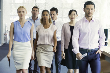 Officer workers marching in unison
