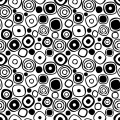 Seamless vector geometrical pattern. Endless black and white background with hand drawn circles. Graphic illustration. Template for cover, fabric, wrapping.