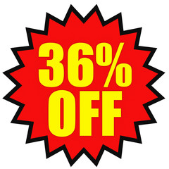 Discount 36 percent off. 3D illustration on white background.